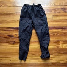 Men's Black Cargo Jogger Pants S Cotton Canvas Elastic Waist Drawstring Pockets