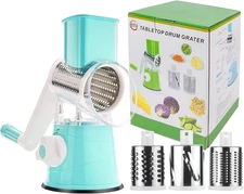 3Rd Generation Rotary Cheese Grater, Mandoline Vegetable Slicer with 3 Replaceme
