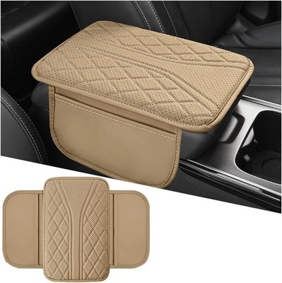 Car Center Console Cover, Leather Vehicle Armrest Cushion with 2  Color: Beige