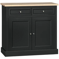 Modern Buffet Cabinet with 2 Storage Drawers and Adjustable Shelves, Black
