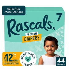 Rascals Premium Absorbent Baby Diapers Size 7, 44 Count.