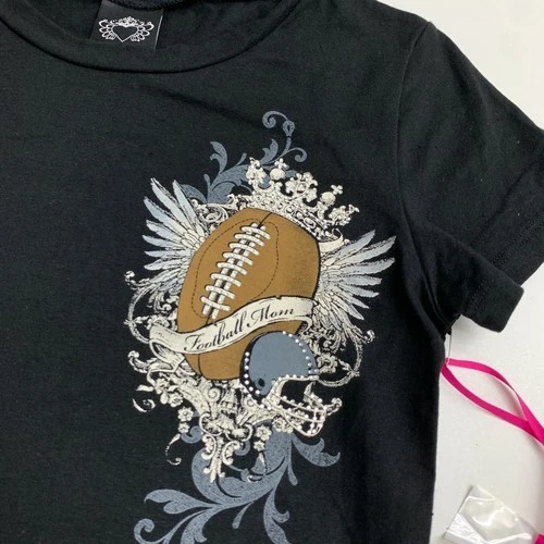 NUEVO CON ETIQUETAS Camiseta Katydid Fútbol Mamá Para Mujer S Negra Tejida Bling Gráfico Manga Corta Foto 3 de 4