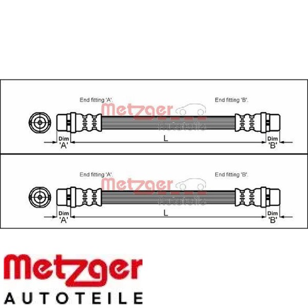 2X Bremsschlauch Metzger 4114748 2 BremsschläUche Rechts Links Vorne FüR Audi-image