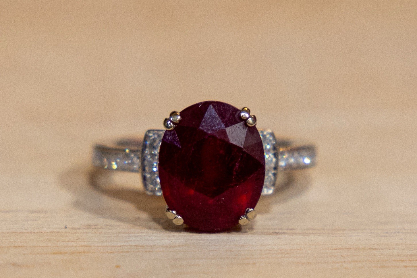 Silver Ring with Oval Ruby Prong Setting and Acce… - image 1