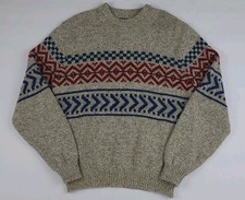 Vintage 80s 90s Lands End Wool Blend Knit Sweater Multicolor Pattern USA Made