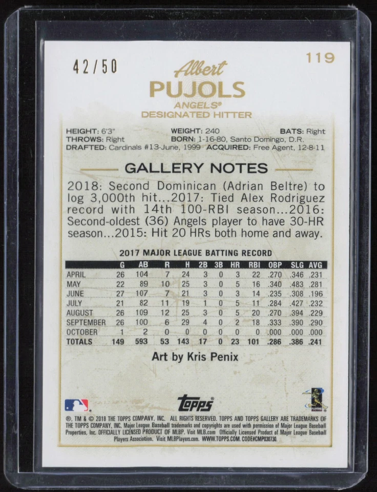 2018 Topps Gallery Blue #119 Albert Pujols /50 - Image 2 of 2