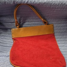 Tre Vero Red Tan Tote Bag Top Handle Zip Closure Gold Hardware Floral Lining