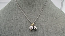 David Yurman Sterling Silver & 18k Gold Necklace Tahitian Pearl Pendant 18"