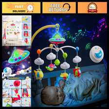 Musical Crib Mobile with Remote, Light Projector, 4 Toys, 108 Melodies, Baby Gif