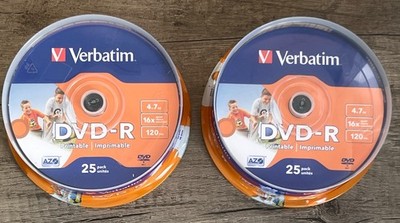 2 x 25 Packungen - Verbatim DVD-R Printable Blank Discs | 50 Insgesamt | Neu & Versiegelt