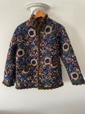 Warm Fur Lined Quilted Short Boho Jacket Size L Ethnic Hippie