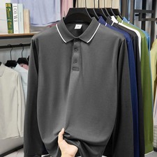 New Men's Business Casual Long Sleeved Shirt Solid Color Polo Shirt Fashionable