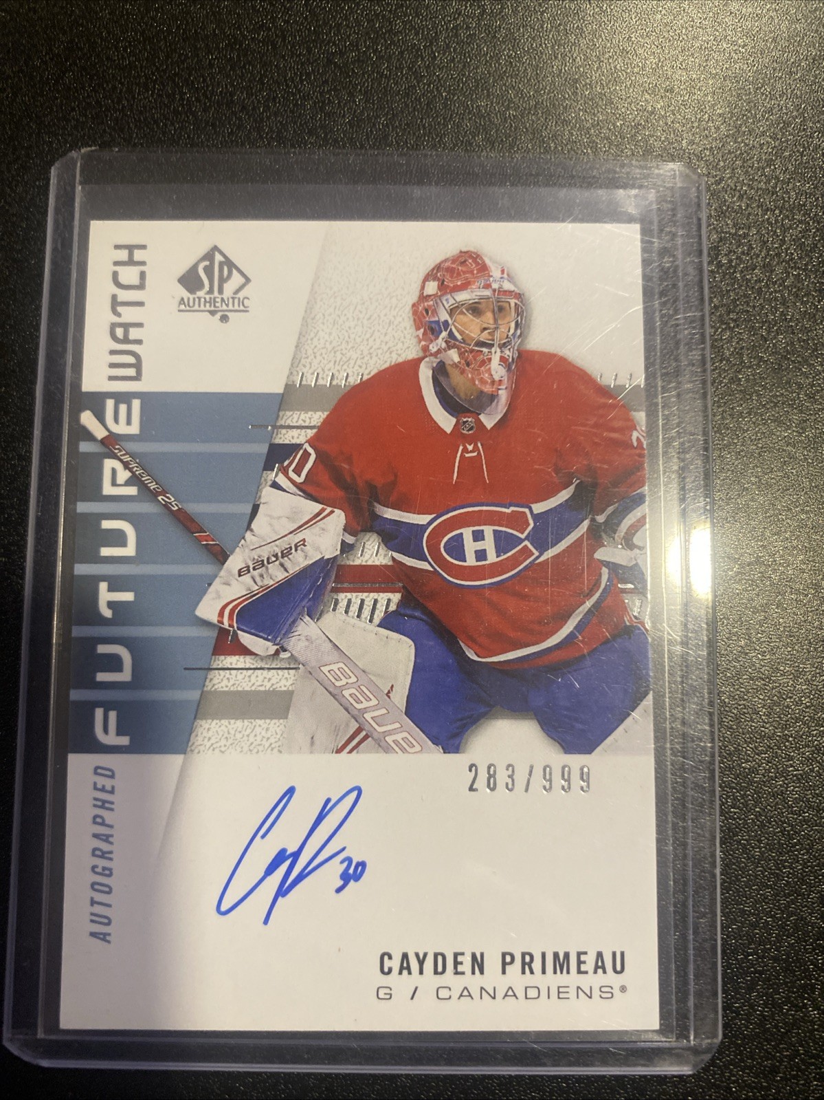 2019 SP AUTHENTIC #244 CAYDEN PRIMEAU RC FUTURE WATCH AUTO ROOKIE /999