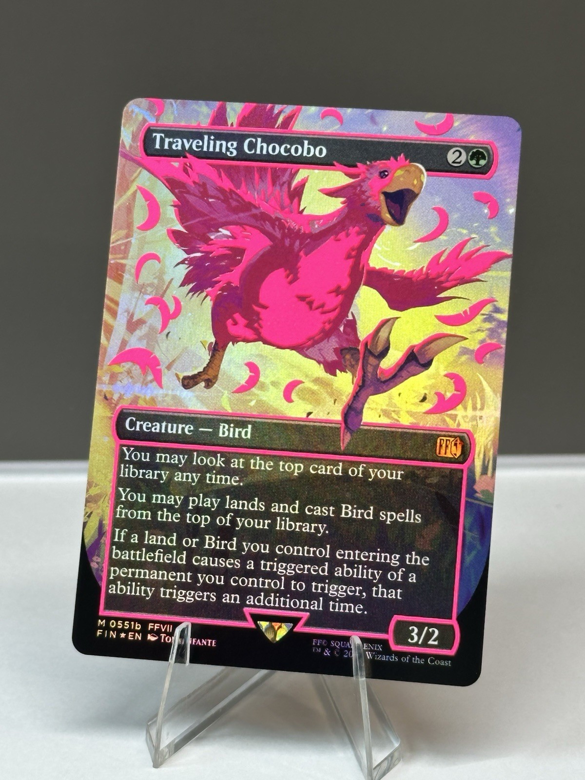 Traveling Chocobo (Borderless) (Neon Ink Pink) NM - MTG Final Fantasy