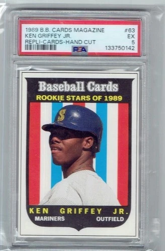 1989 BASEBALL CARDS MAGAZINE REPLI-CARDS #63 KEN GRIFFEY JR. HAND CUT PSA 5