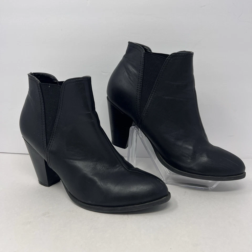 Botas Victoria de bambú para mujer talla 8,5 bloque tacón alto botas al tobillo negras Foto 4 de 4