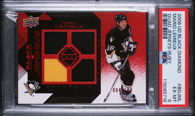 Mario Lemieux 2008 Upper Deck Black Diamond Quad Jersey Ruby 084/100 BDJML PSA 6