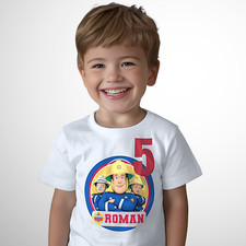 Personalised Fireman Sam Birthday T-shirt Boys Fireman Top Birthday Party Outfit