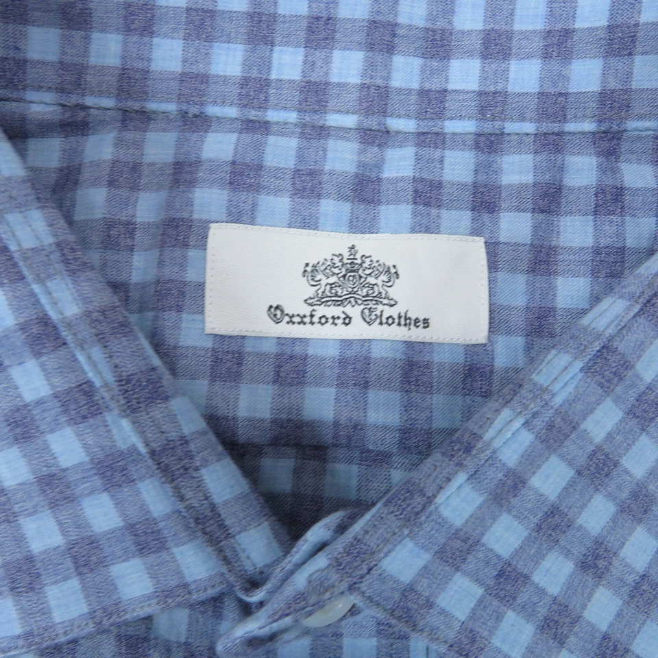 Oxxford Clothes Shirt Mens 20 Blue Lightweight Soft Flannel Handmade 28" Sleeves - Image 4 of 4