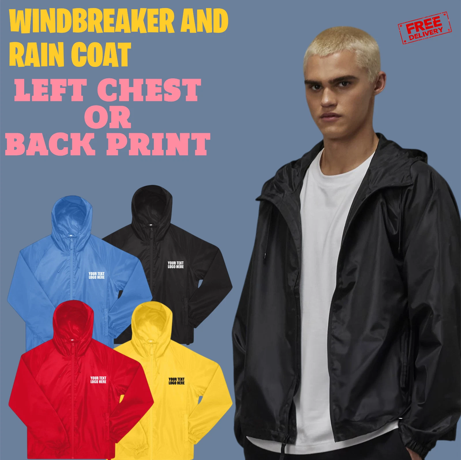 Custom Logo Windbreaker Waterproof Jacket Rain Coat Your Name Logo Rain Coat
Opens in a new window o