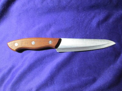 8 1/2''  KNIFE W/ STAINLESS STEEL GO THRU BLADE &  WOODEN HANDLES LEATHER SHEATH