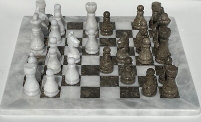 Handmade White and Oceanic Marble Tournament Chess Game Set   12 Inches