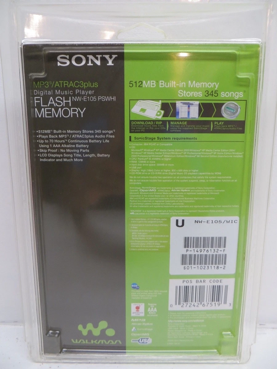 Sony NW-E105PS Network Walkman 512 MB Digital Music Player (White.