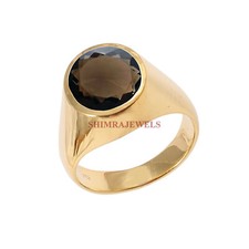 Natural Smoky Quartz Gemstone with Gold Plated 925 Sterling Silver Ring 128