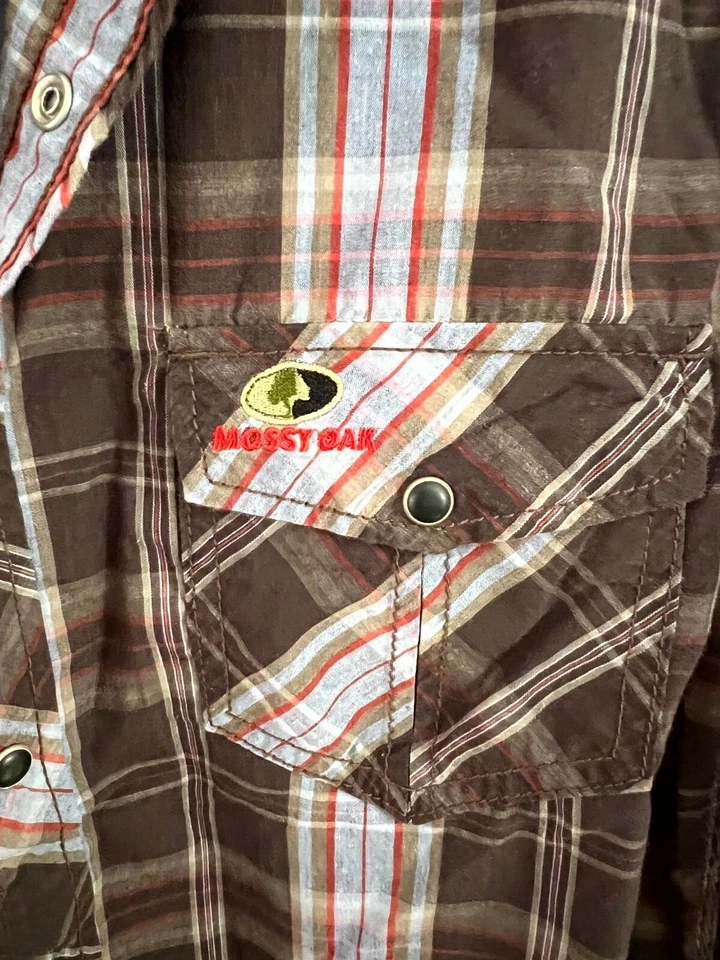 Camisa Retro Años 90 Estilo Vaquero Roble Mossy LS Para Hombre M Azul Gris y Naranja A Cuadros  Foto 4 de 4