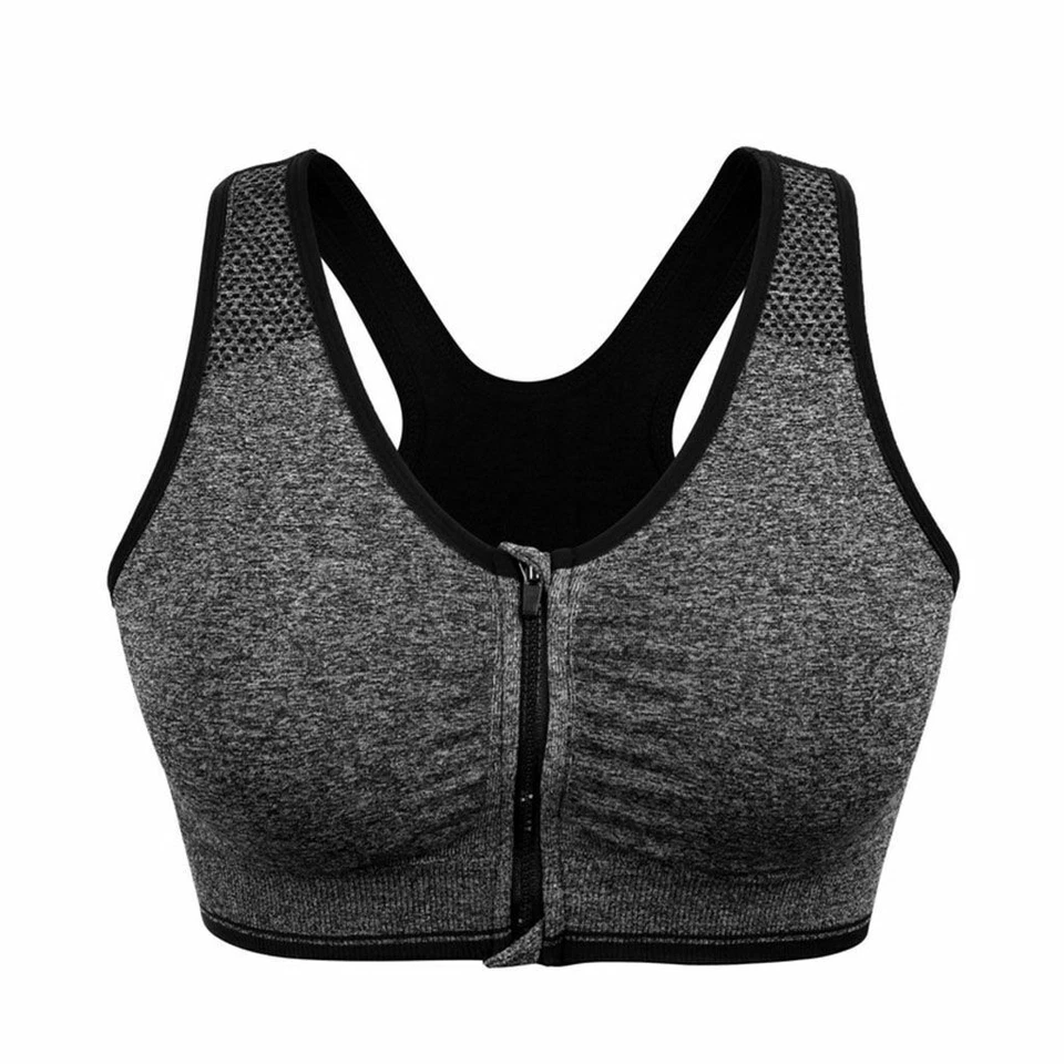 Women High Impact Front Zipper Closure Elastic Straps Padded Sports Bra Workout - Image 3 of 4