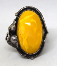 Vintage Natural Baltic Butterscotch Amber Sterling Silver Ring Size 7 3/4