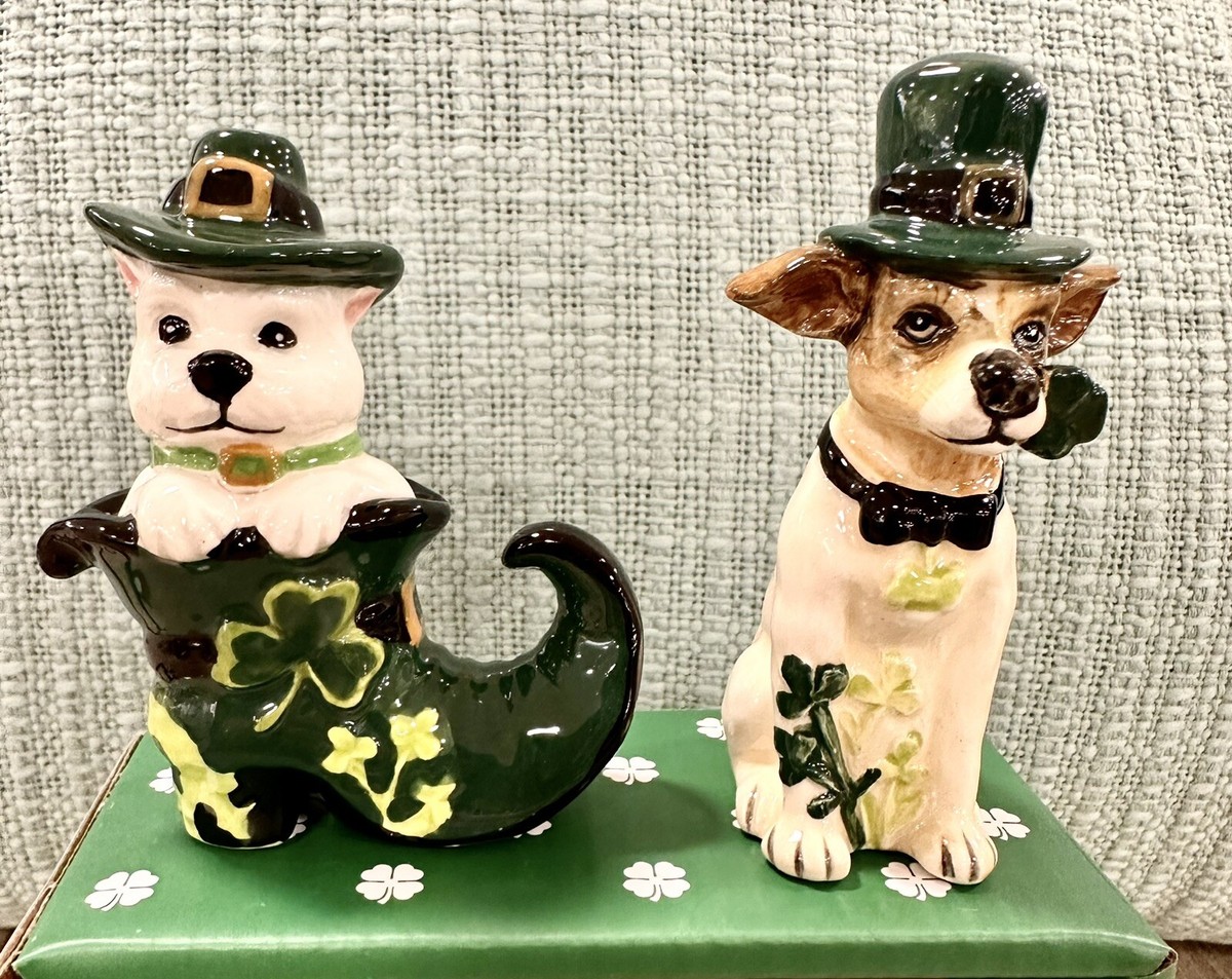 NIB Blue Sky Clayworks St Patrick's Dogs Lucky Charm Collection