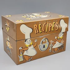 Vtg Metal Recipe Box Chefs Kitschy MCM Stylecraft 812 L. Gordon & Son USA READ