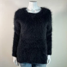 65% Angora Fuzzy INTERMIX Black Long-Sleeve Ribbed Pullover Sweater 36 in bust