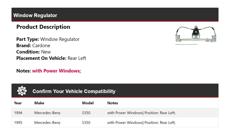 Regulador ventana trasero izquierdo cardone mercedes-benz s350 1994-1995 Foto 2 de 4