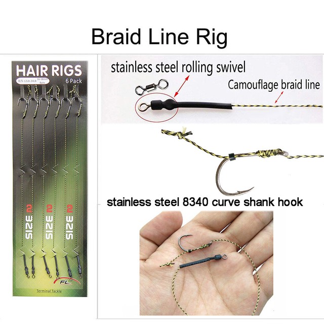 36Pcs Carp Fishing Hair Rigs Braid Line Barbed Hooks Rigs 12lb24lb