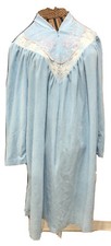 Vtg Vanity Fair Robe Housecoat Velour Lgt Blue Flower Embroidered Zipper Sz-L