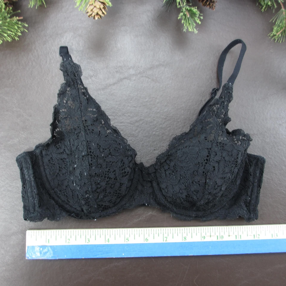 Victoria's Secret Bra 34C Black Lace Padded Underwire Adjustable Clasp Back - Image 2 of 4