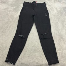 Spanx High Rise Jean-ish Leggings Womens M Black Stretch Skinny Pull On Raw Hem