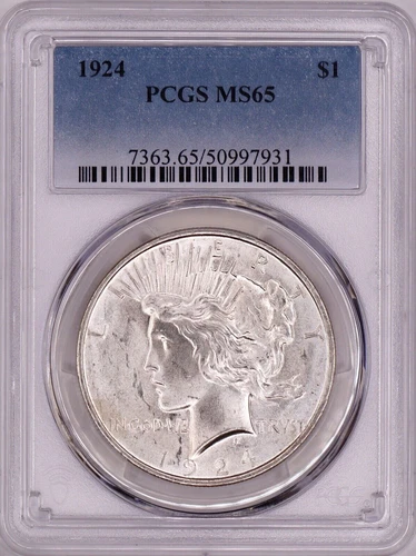 1924-P Peace Silver Dollar PCGS MS65 - Blast White Flashy Luster Fresh Grading!