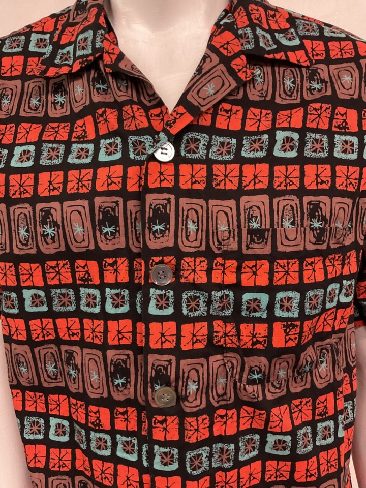 1950s Jantzen Graphic Atomic Print Rock n' Roll Rockabilly Loop Collar