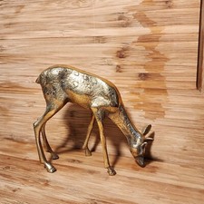 Mid Century Brass Spotted  Doe Deer Statue Reindeer Figurine