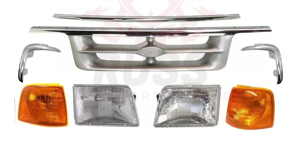 New Front Grille & Headlight Kit & Molding Trim 8Pcs Fits 1995-1997 Ford Ranger - Imagem 2 de 4