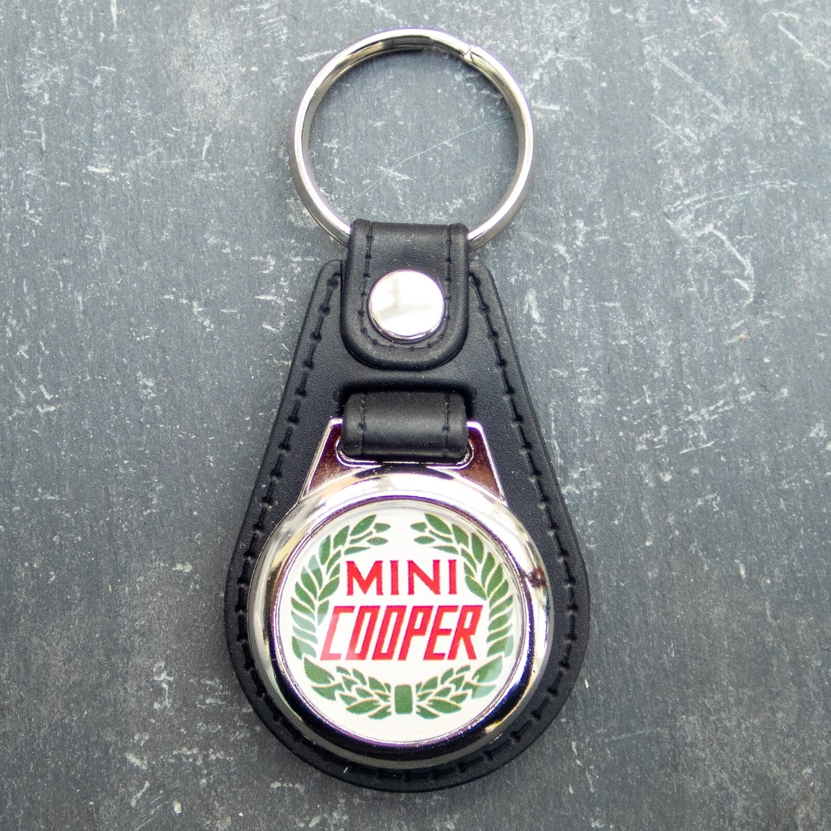 Classic Mini Cooper Logo Black Keyring Premium PU Leather Keyring 1041