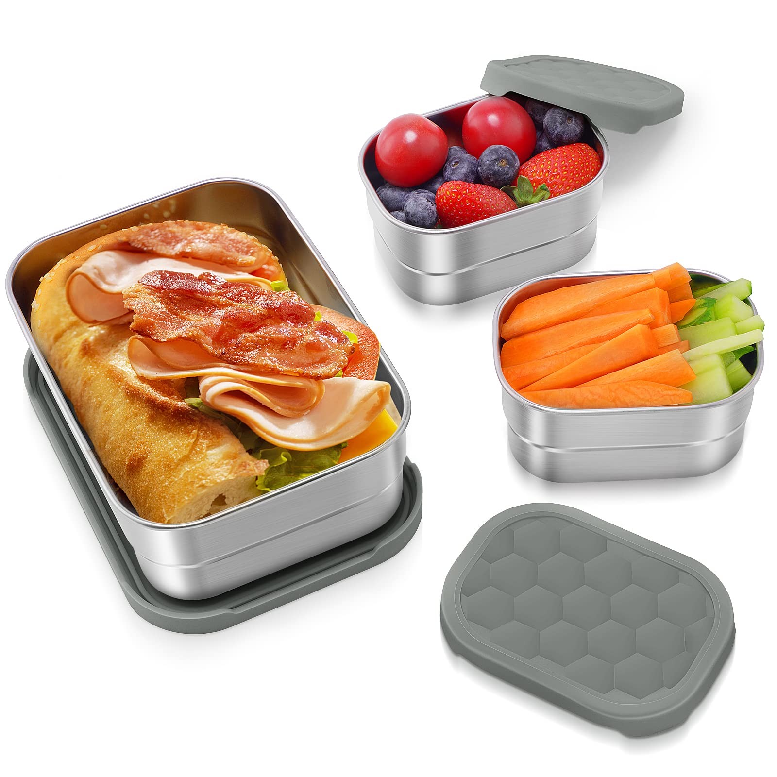 3-Piece Stainless Steel Lunch & Snack Containers Set | Leakproof 304 Grade