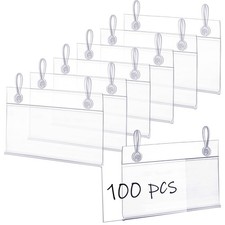 100 Pack Plastic Wire Shelf Label Holders 4 x 2.3 Inch Clear Price Tag Sign