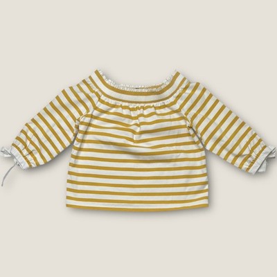 J Crew Boat Neck Striped Shirt Yellow Cropped 3/4 Sleeved Bow Tie Small