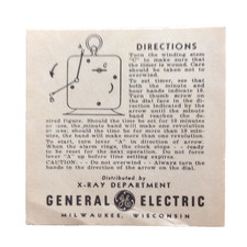 Vtg General Electric Dark Room Timer Direction Card Distributed By X-ray Dept GE