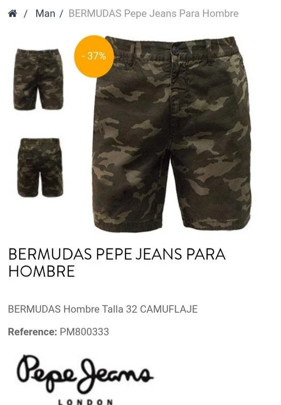 Men Pepe Jeans Shorts Brown Cotton 34 - Image 2 of 4