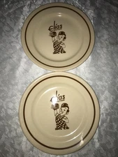 2 Rare STERLING China ELIAS Brothers BIG BOY Restaurant CARTOON Logo 8" PLATES